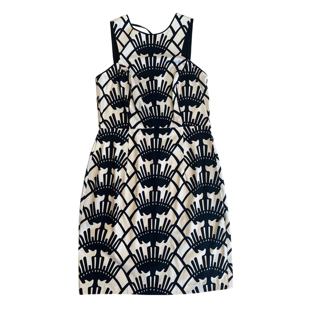Donna Morgan Black White Geometric Print Sheath Dress Size 8 Cotton Sleeveless